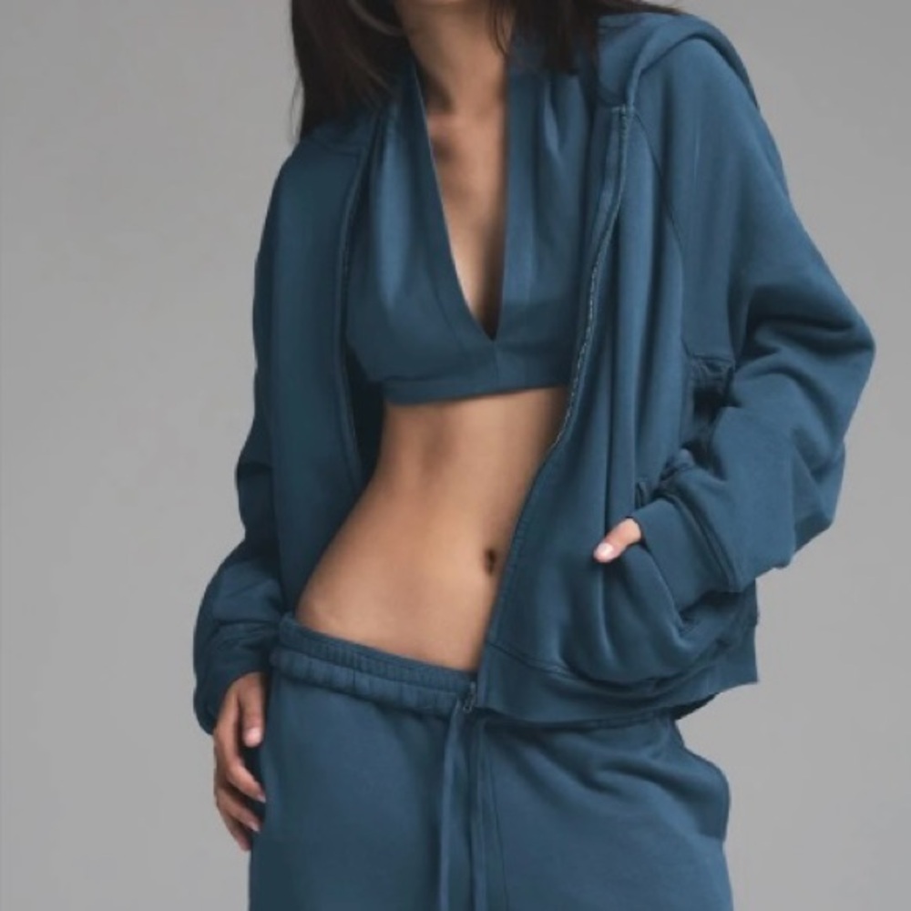 SKIMS NWT Zip Up Hoodie in Indigo French Terry Deconstructed